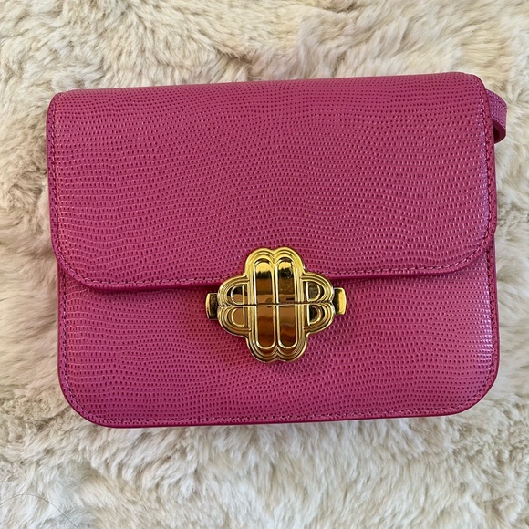 Maje pink lizard embossed Clover Bag BNWT - Picture 7 of 11